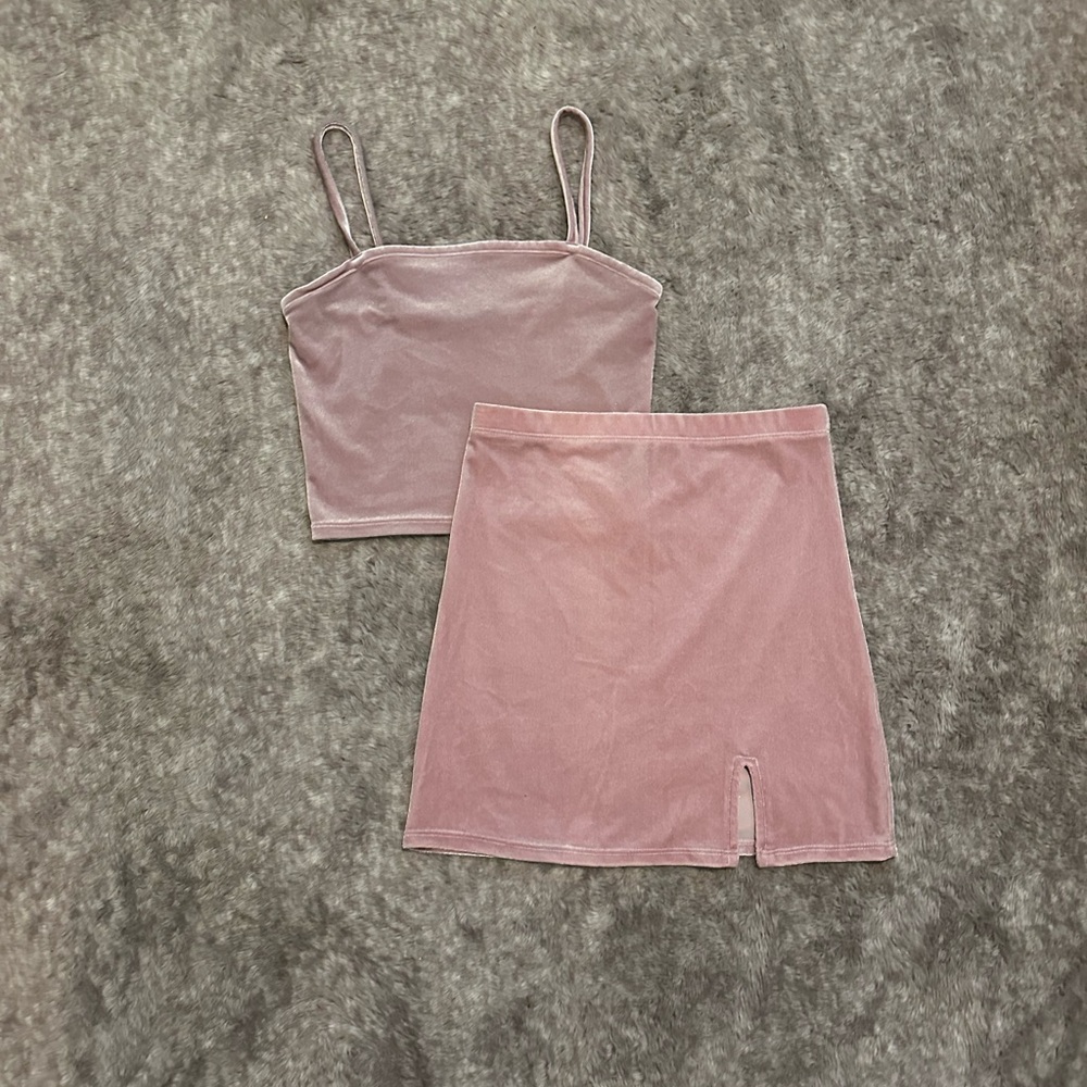 Pink Velvet Skirt Set
